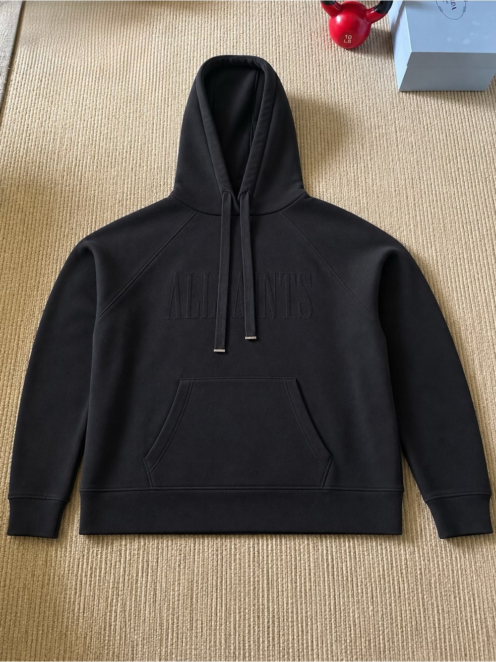 All Saints Black Embossed Logo Pullover Hoodie